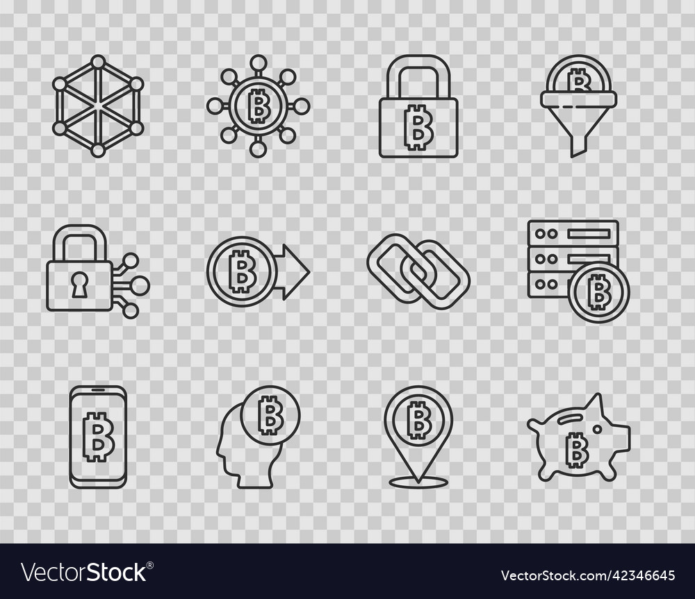 Set line mining bitcoin from mobile piggy bank vector image Set line mining bitcoin from mobile piggy bank