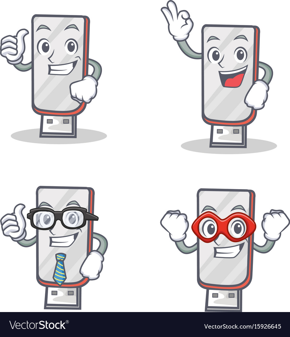 Set of flashdisk character with proud okay