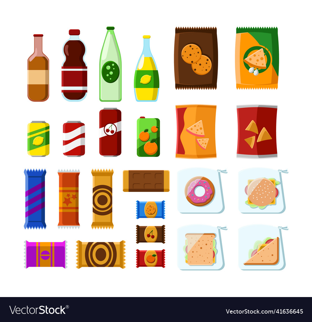 Snack products for vending machine set Royalty Free Vector