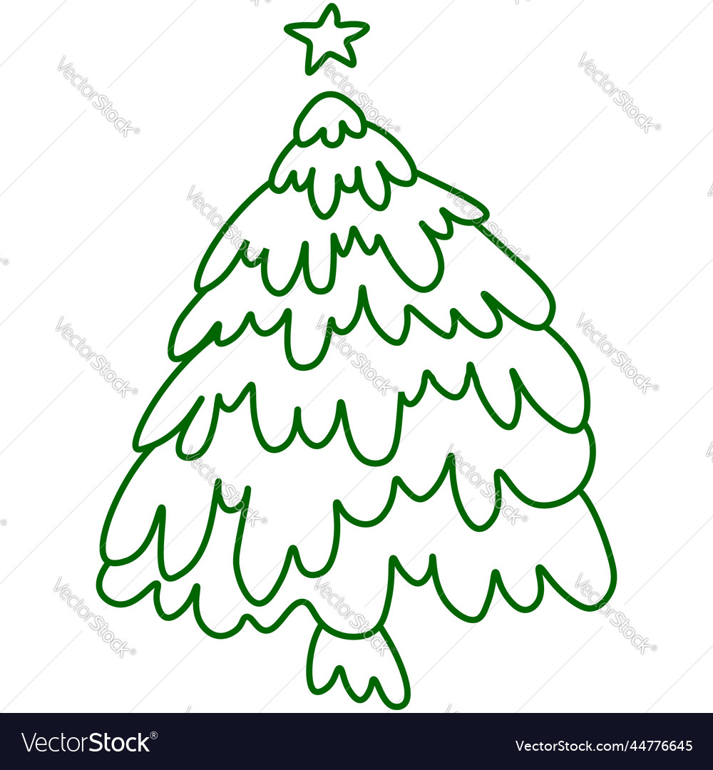 Snowy xmas tree hand drawing green vector image Snowy xmas tree hand drawing green