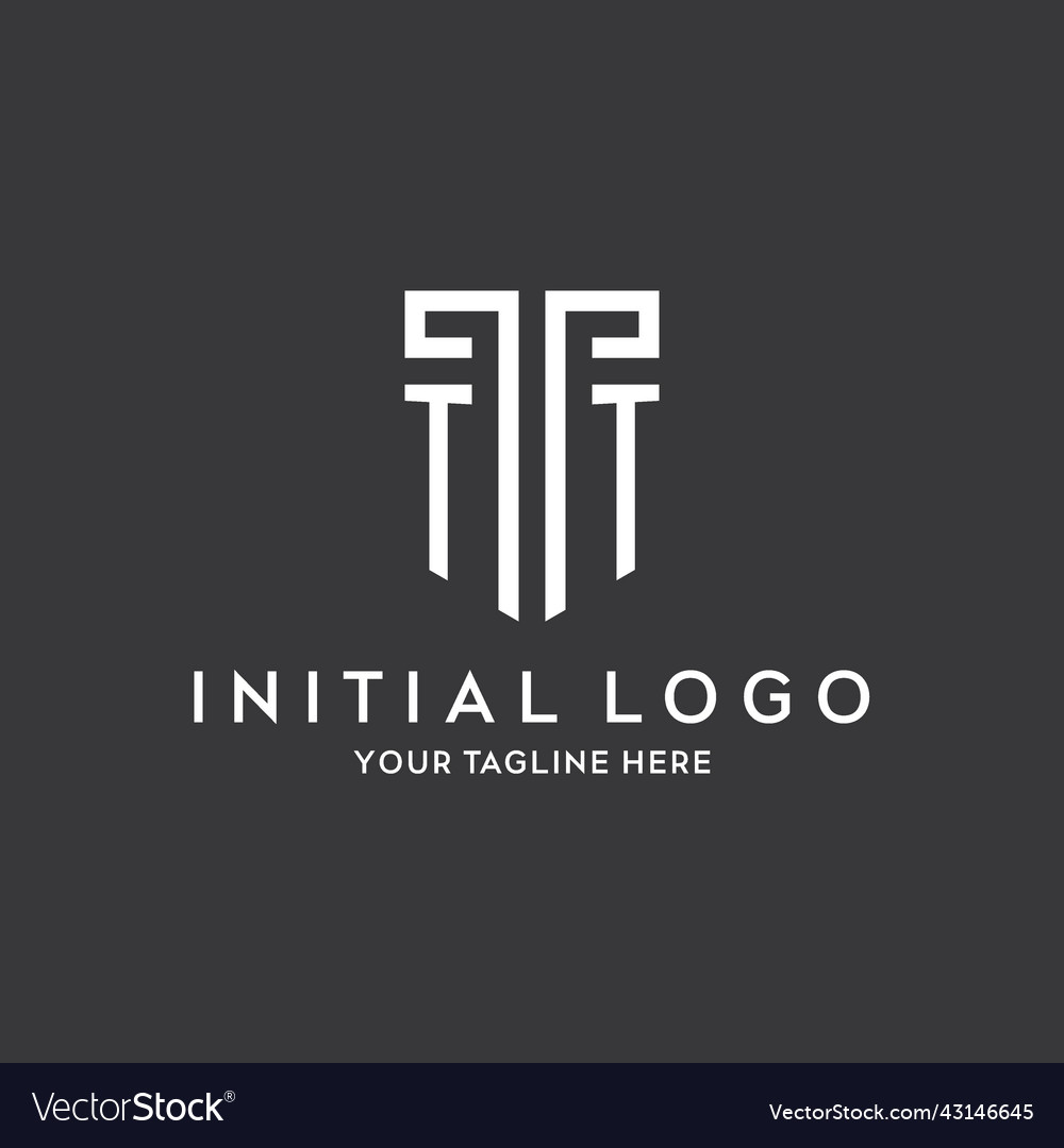 Tt monogram initial name with shield shape icon