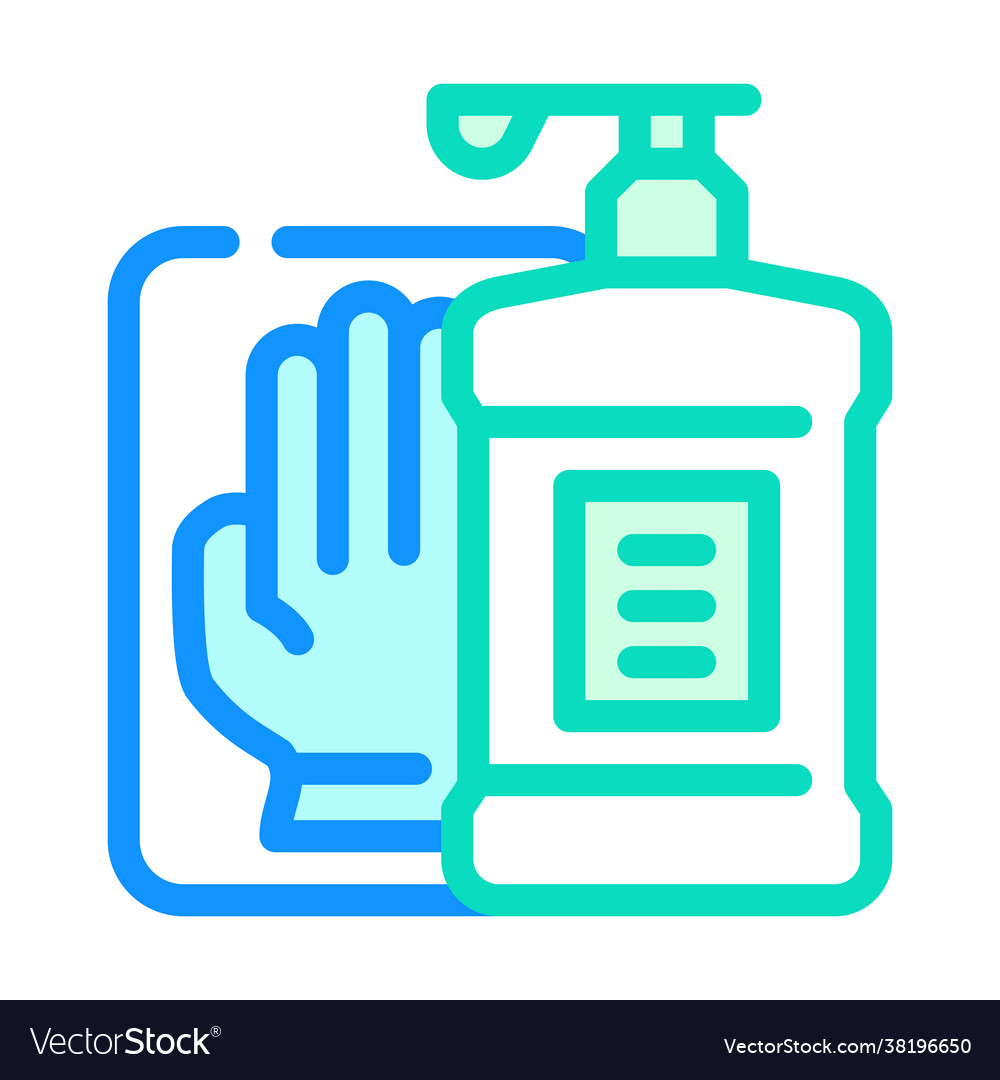 Antiseptic and gloves in canteen color icon