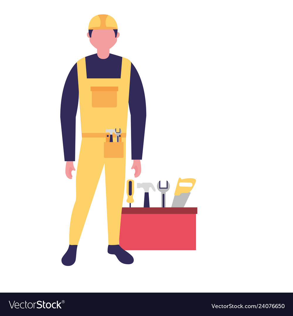 Builder man in uniform with work building tools Vector Image