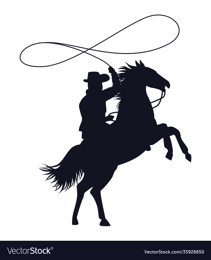 Cowboy figure silhouette in horse lassoing Vector Image