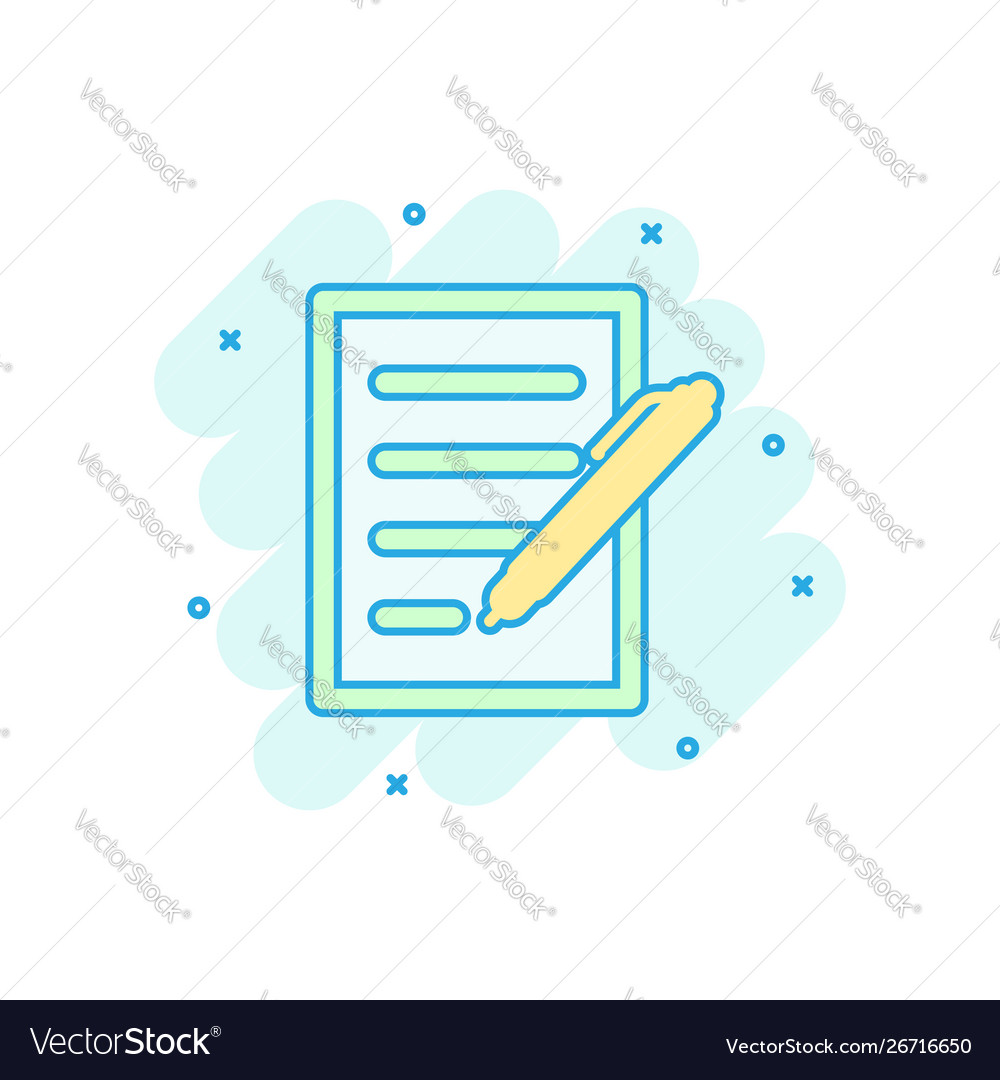 Document with pen icon in comic style notepad vector image Document with pen icon in comic style notepad