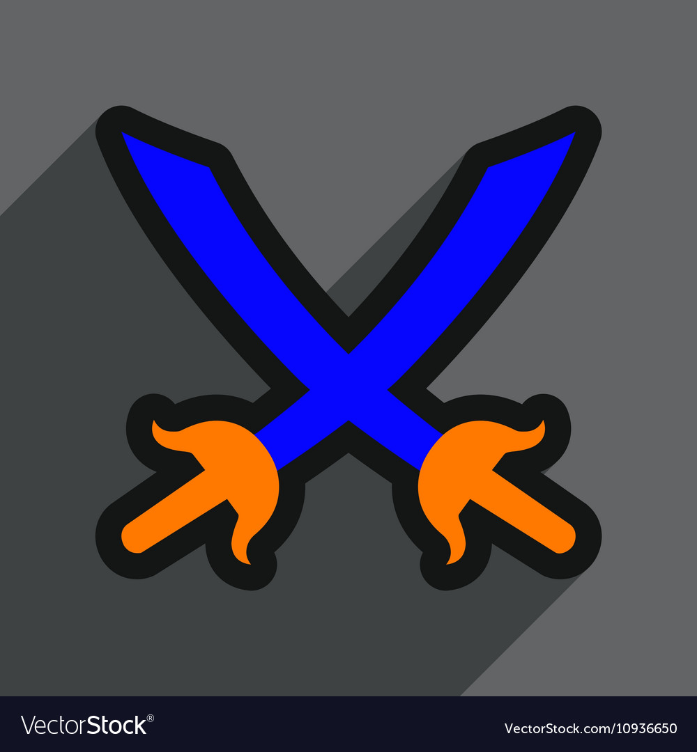 Flat with shadow icon crossed swords on a colored