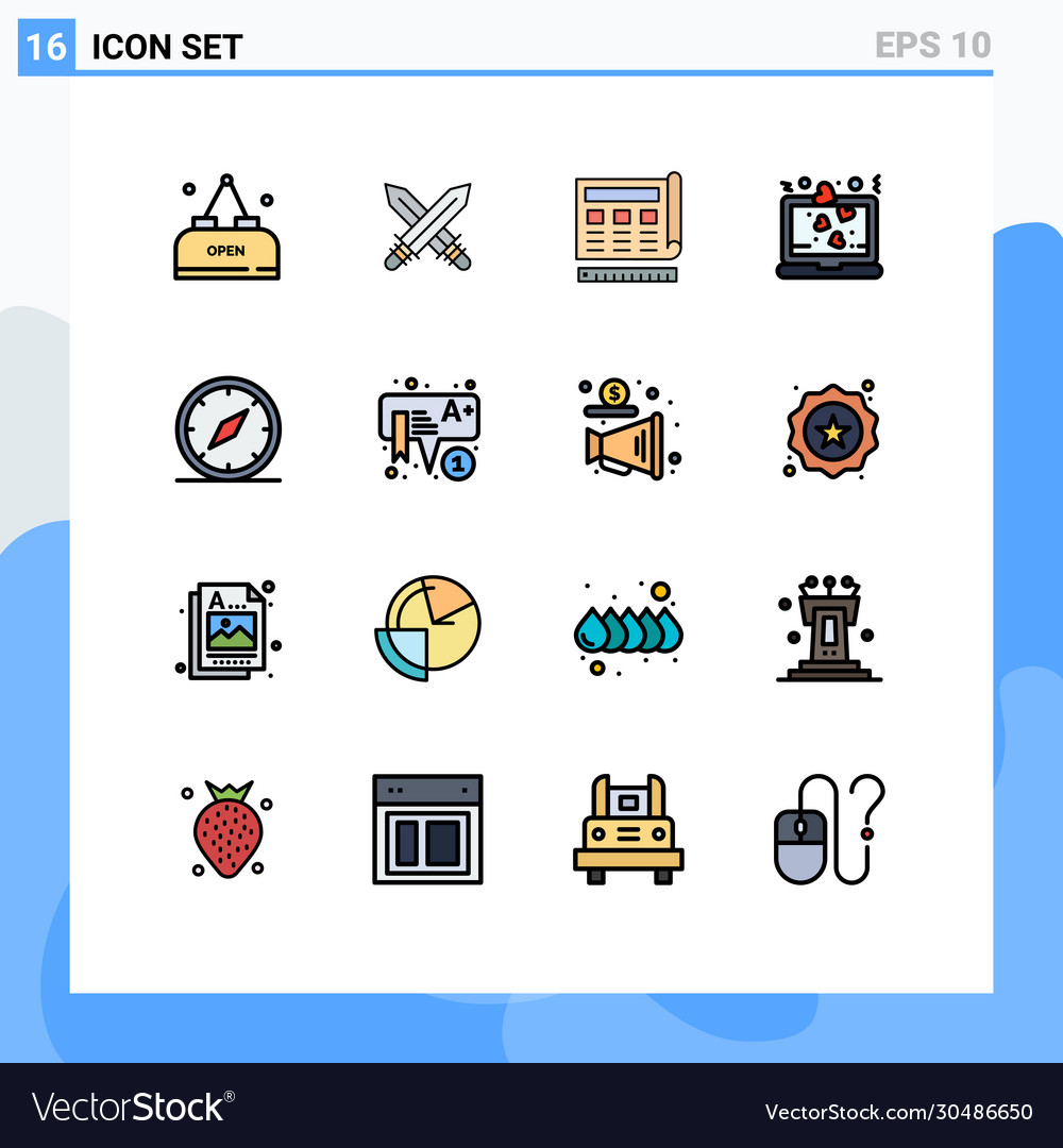 Mobile interface flat color filled line set 16