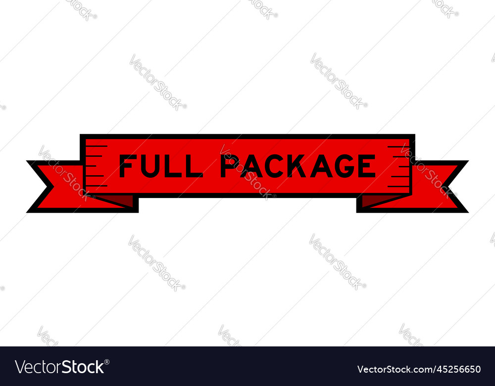 Ribbon label banner with word full package in red