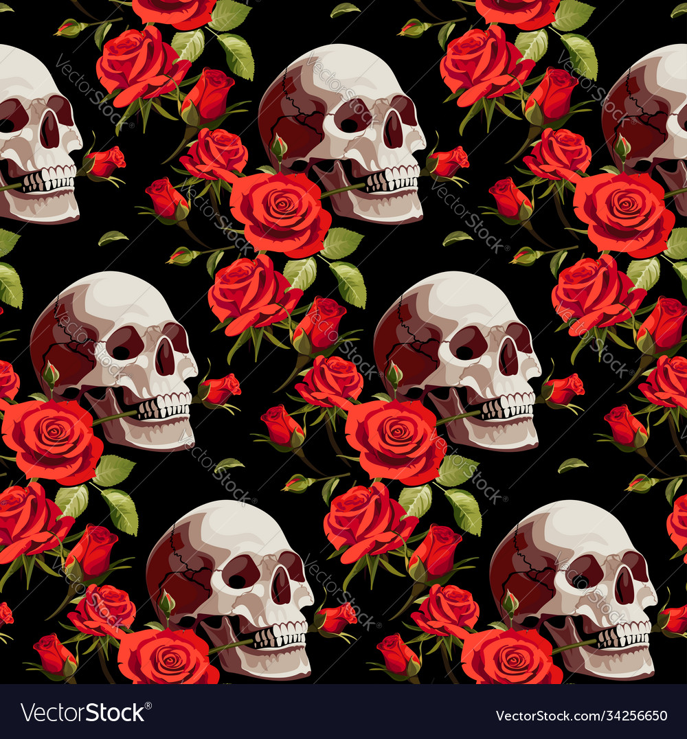 Seamless halloween pattern with skulls Royalty Free Vector