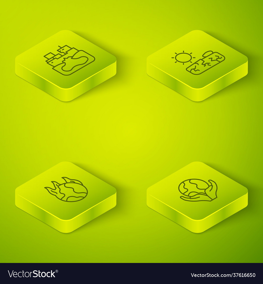 Set isometric line drought global warming fire