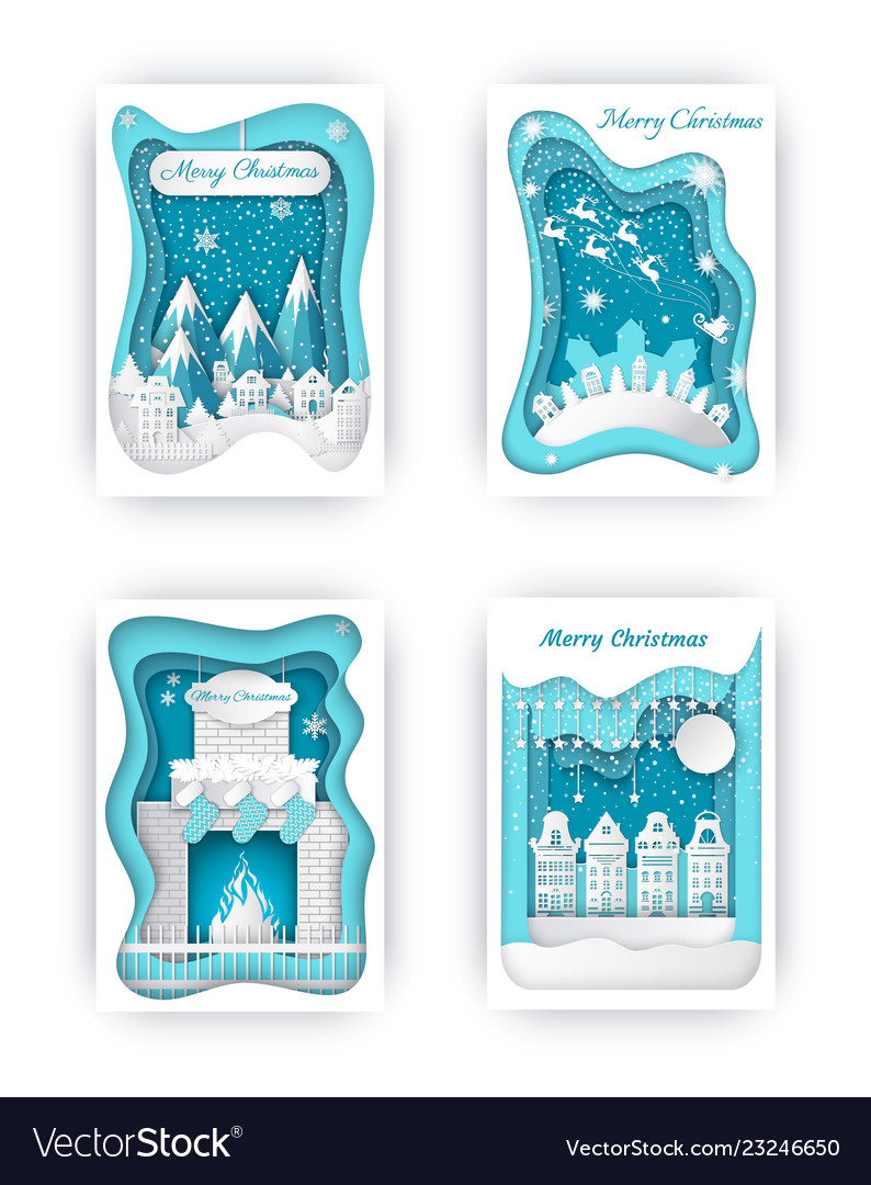 Winter Christmas Postcards - Snowfall & Houses