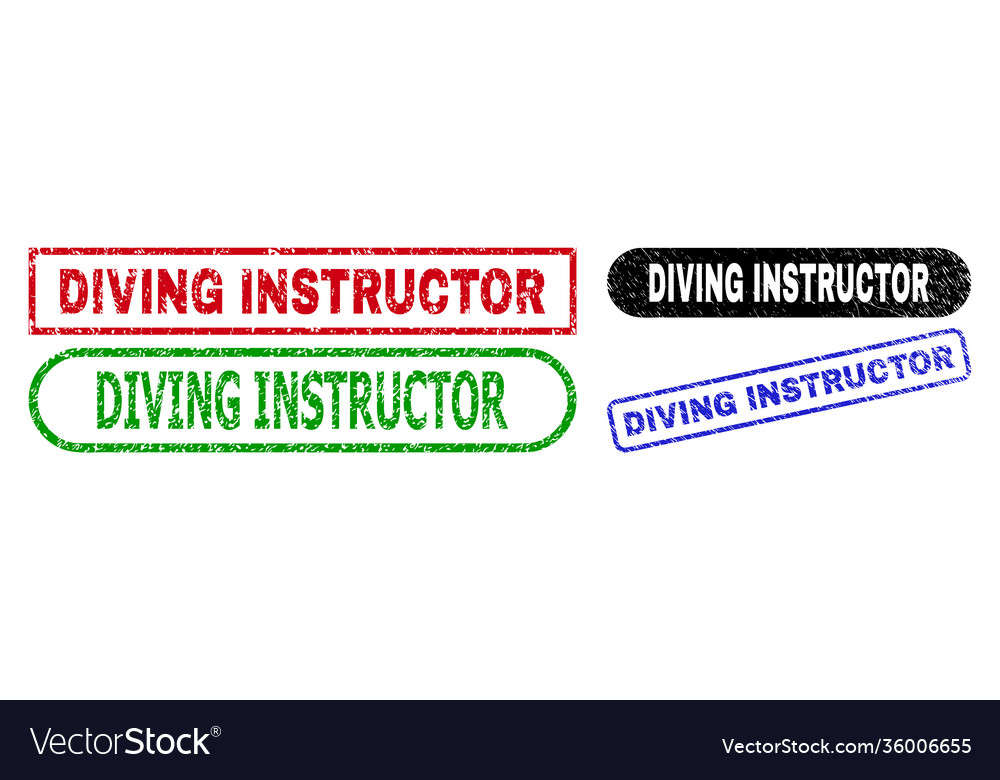 Diving instructor rectangle stamps using unclean vector image Diving instructor rectangle stamps using unclean