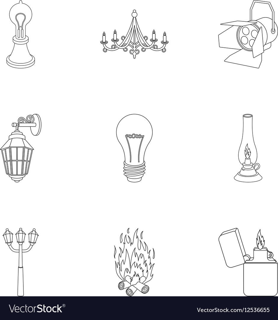 Light source set icons in outline style big