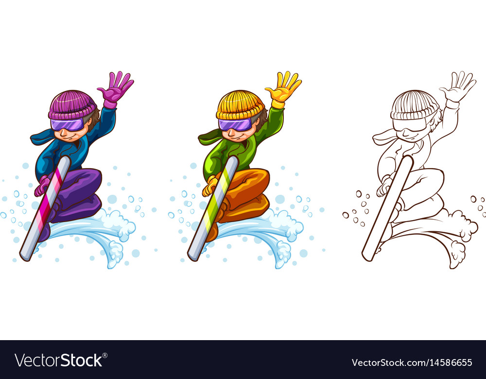 Man on snowboard in three different drawing styles