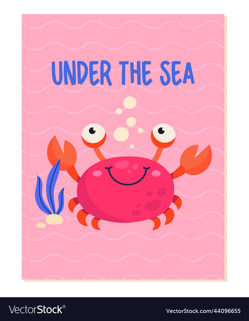 Ocean poster with crab Royalty Free Vector Image