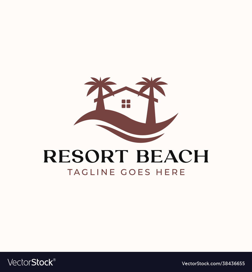 Palm resort logo template isolated in white Vector Image