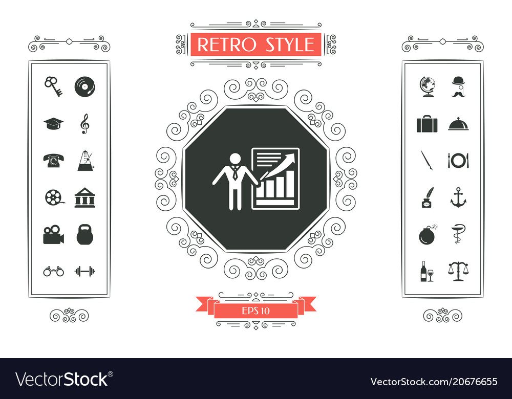 Presentation sign icon man standing with pointer
