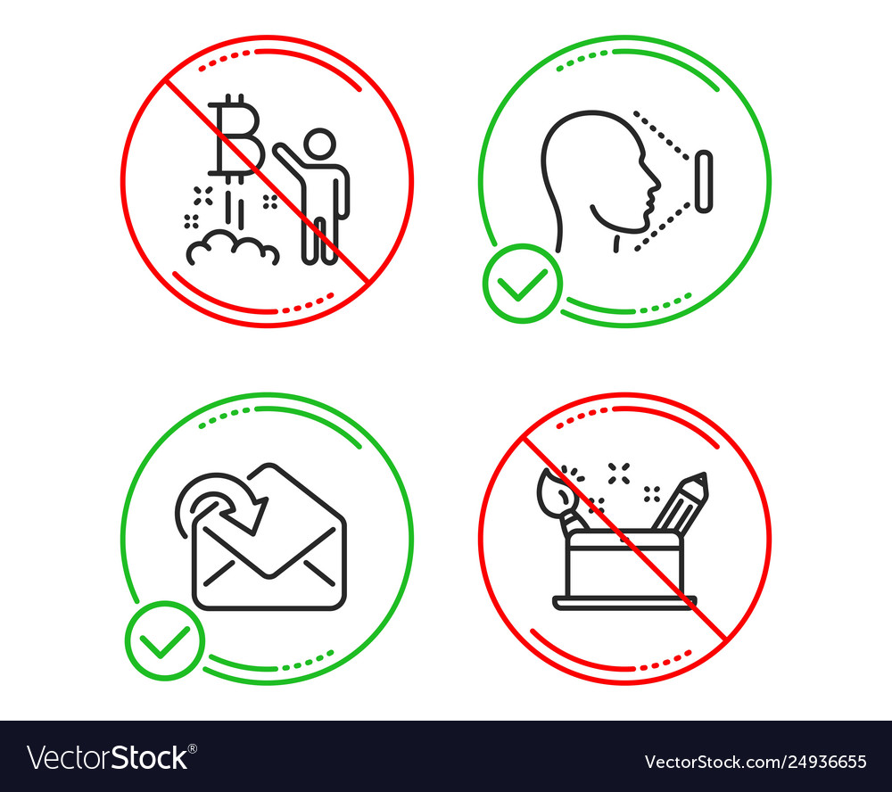 Receive mail bitcoin project and face id icons vector image Receive mail bitcoin project and face id icons