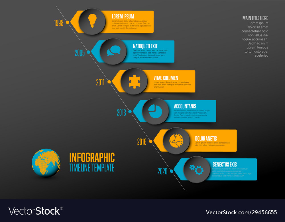 Simple diagonal timeline template with icons vector image Simple diagonal timeline template with icons