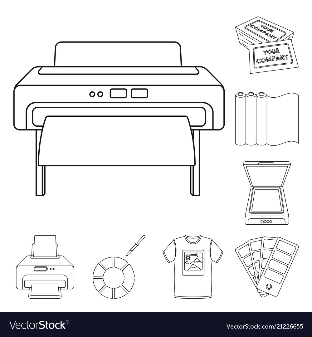 Typographical products outline icons in set vector image Typographical products outline icons in set