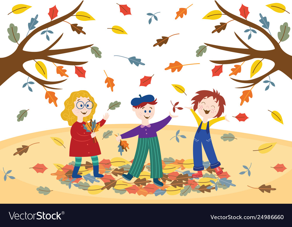 Cheerful children playing outdoors in autumn park