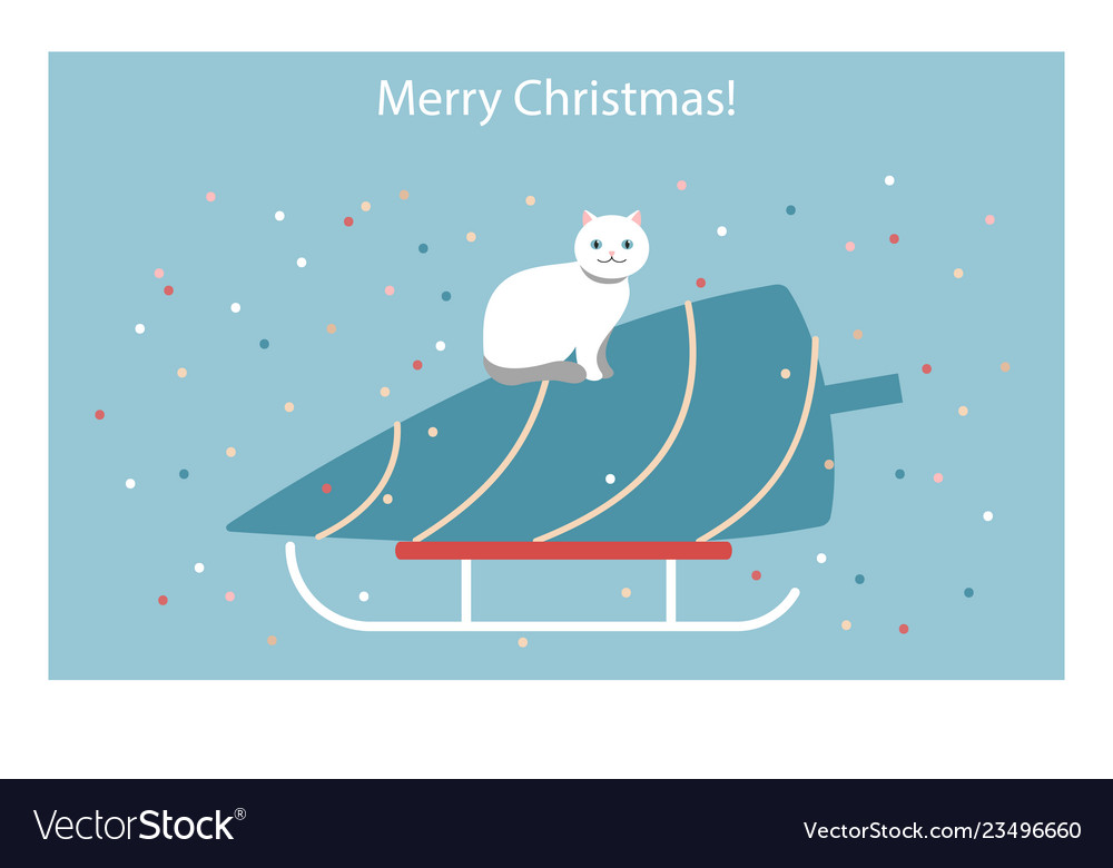 Cute christmas card with cat and tree Royalty Free Vector