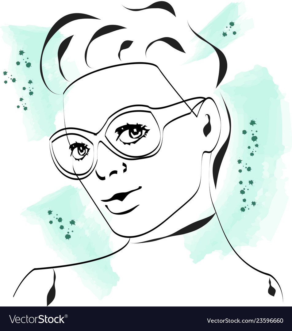 Fast fashion sketch of beautiful model in glasses