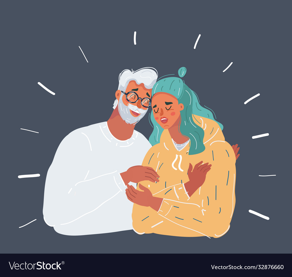 Father and teenager daughter with head in his