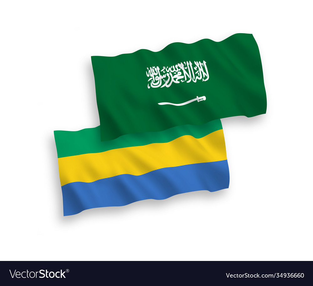 Flags saudi arabia and gabon on a white