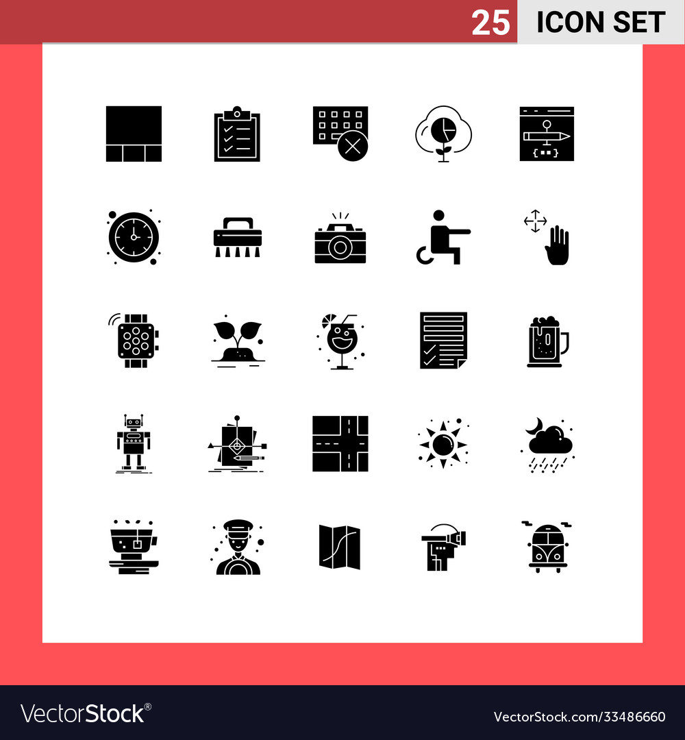 Group 25 modern solid glyphs set for coding