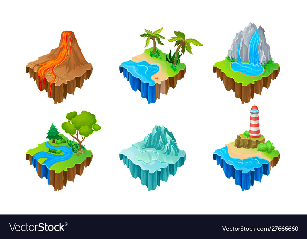 Isometric game islands set