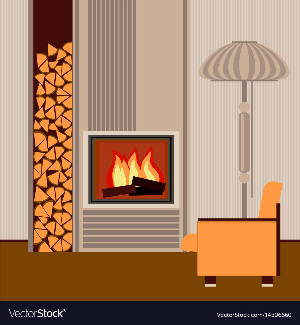 Modern Fireplace In The Interior Living Room Vector Image
