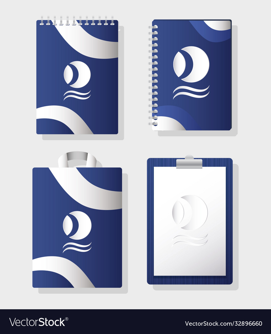 Notebooks and set branding icons Vector Image Notebooks and set branding icons
