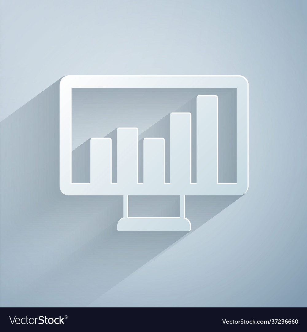 Paper cut computer monitor with graph chart icon vector image Paper cut computer monitor with graph chart icon