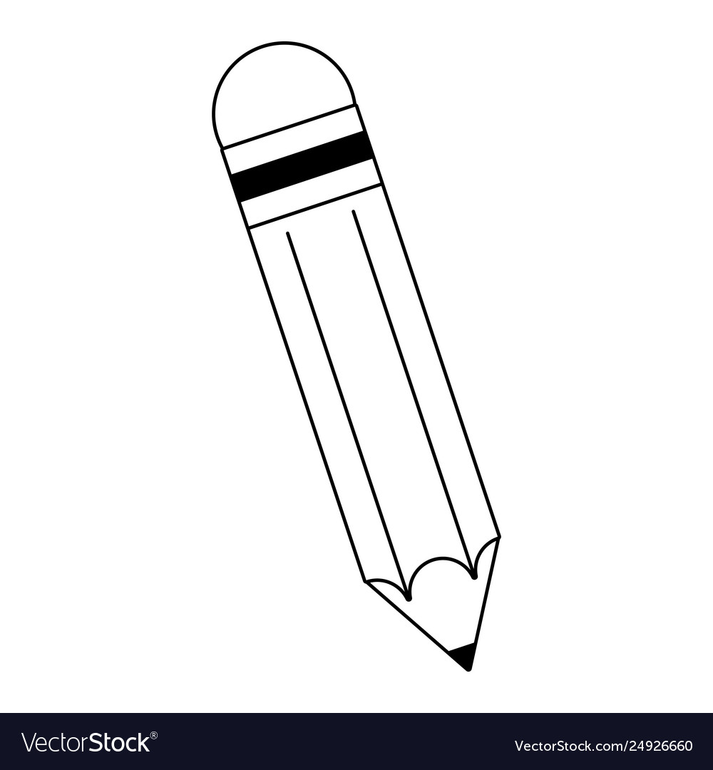 Pencil wooden symbol cartoon black and white Vector Image