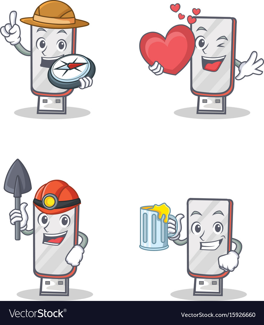 Set of flashdisk character with explorer heart
