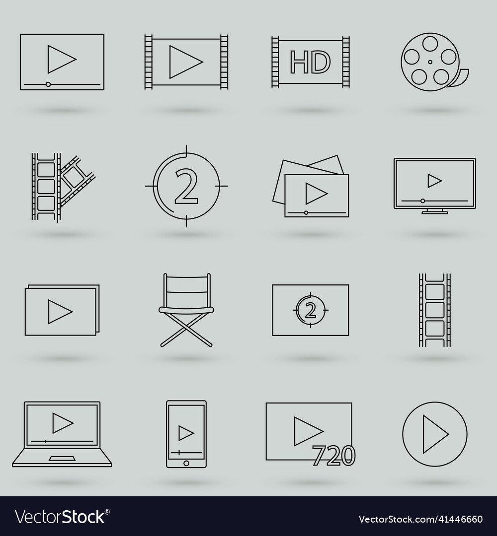 Set of simple video content related line art vector image Set of simple video content related line art