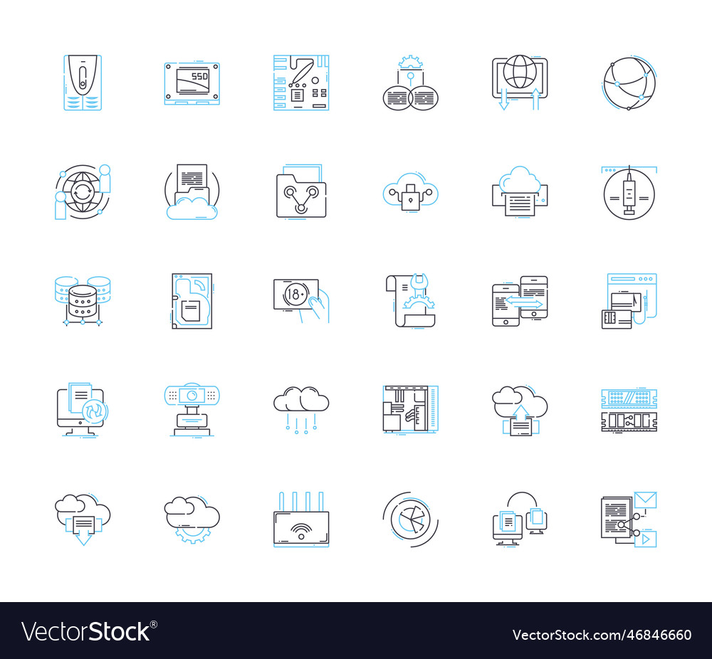 Virtual design linear icons set simulation vector image Virtual design linear icons set simulation