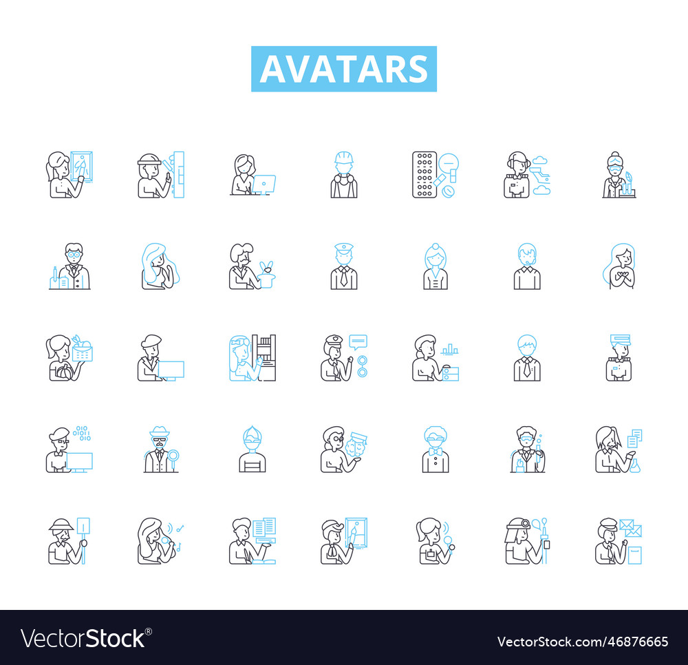 Avatars linear icons set virtual character vector image Avatars linear icons set virtual character
