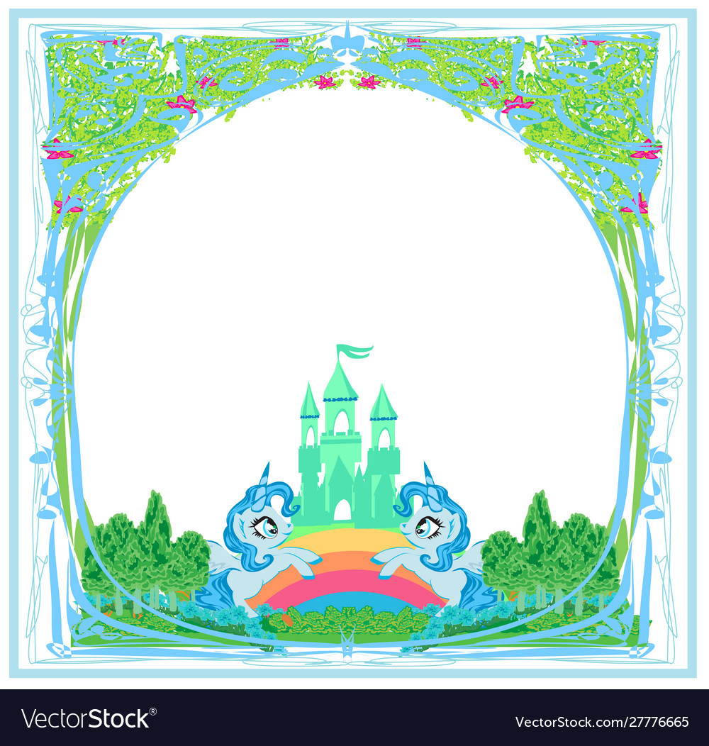 Beautiful fairytale castle and cute unicorns