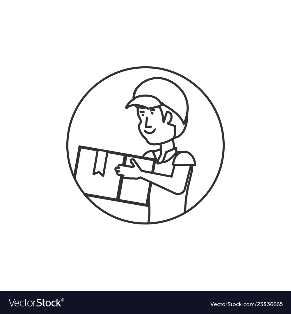 Circular frame with delivery worker and box