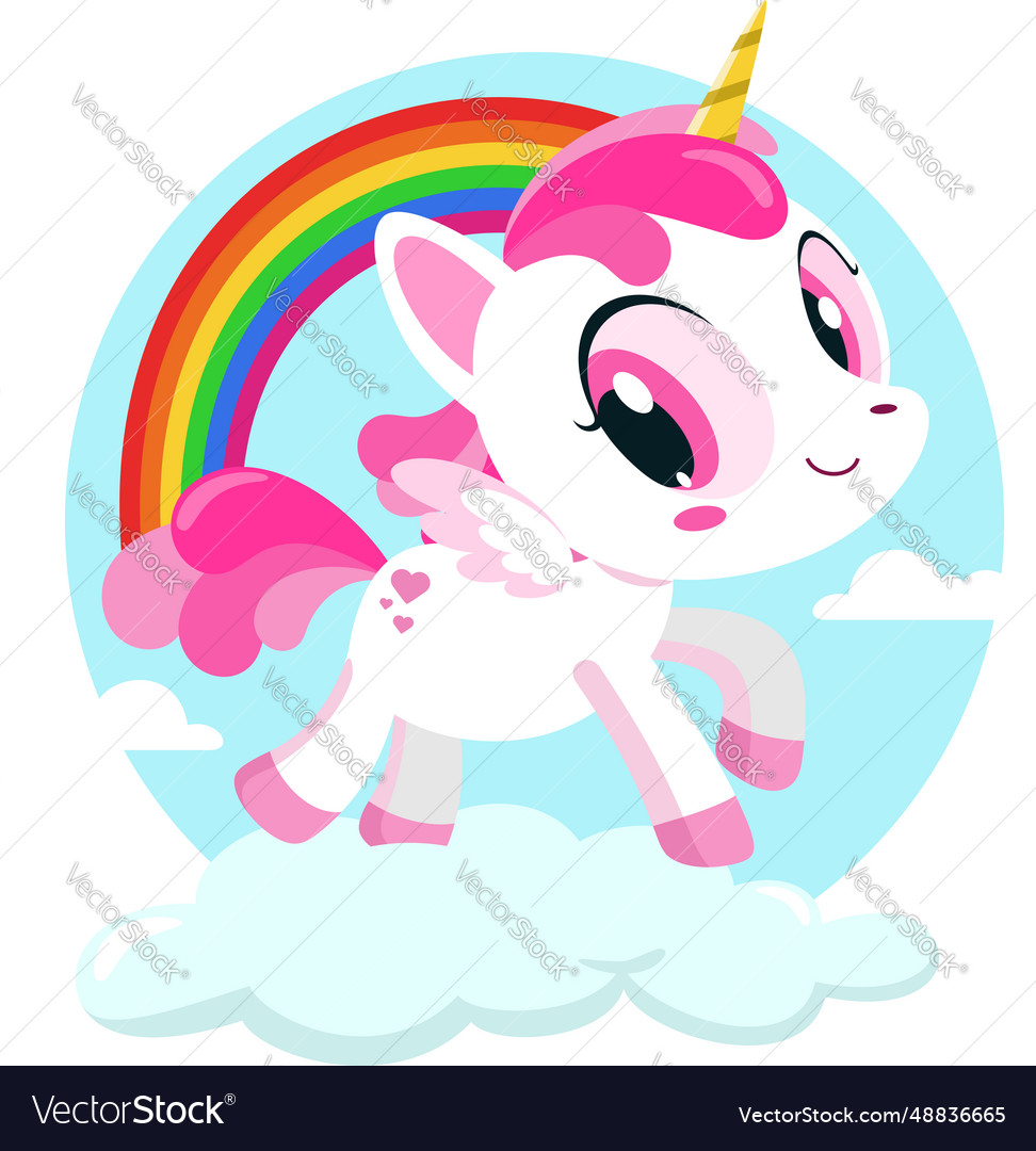 Cute magical baby unicorn cartoon character Vector Image