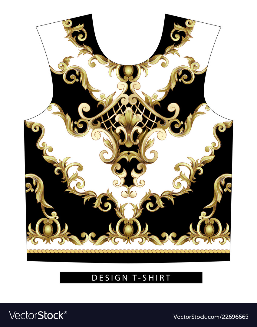 Design Scarf With Golden Baroque Elements Vector Image 0148