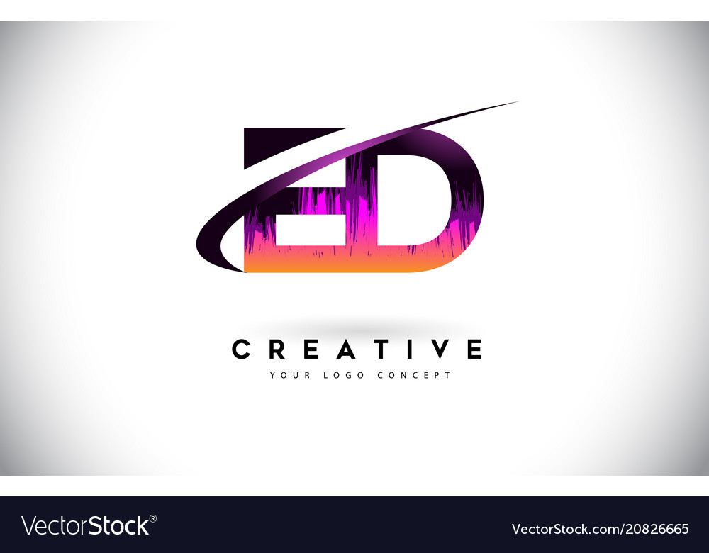 Ed e d grunge letter logo with purple vibrant Vector Image