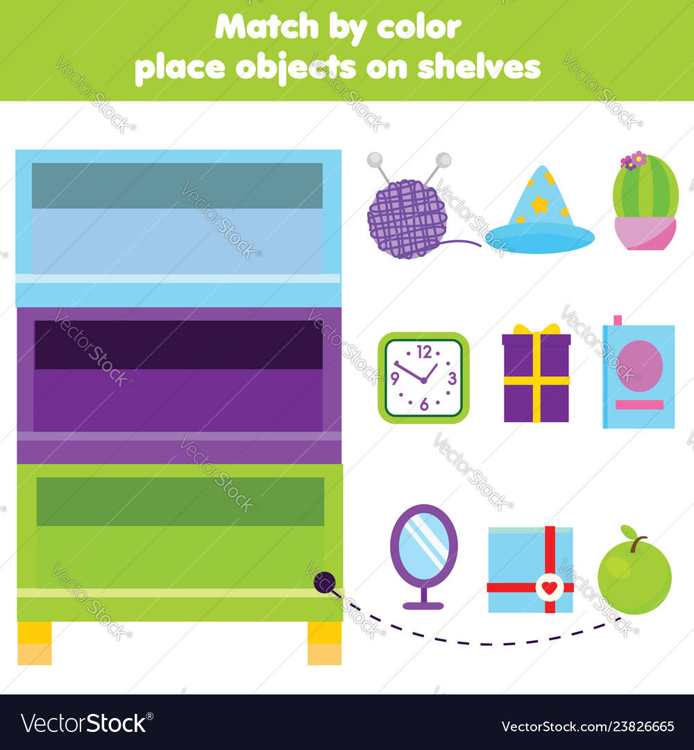 Educational children game match objects by color