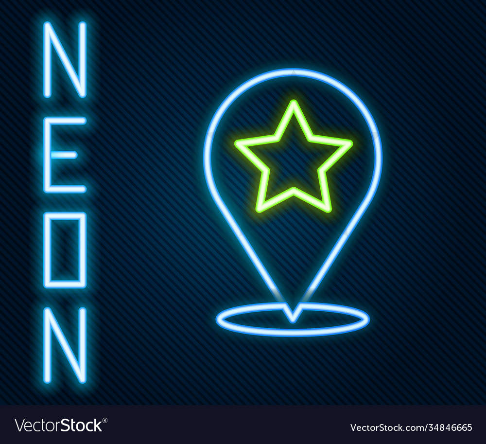 Glowing neon line map pointer with star icon vector image Glowing neon line map pointer with star icon