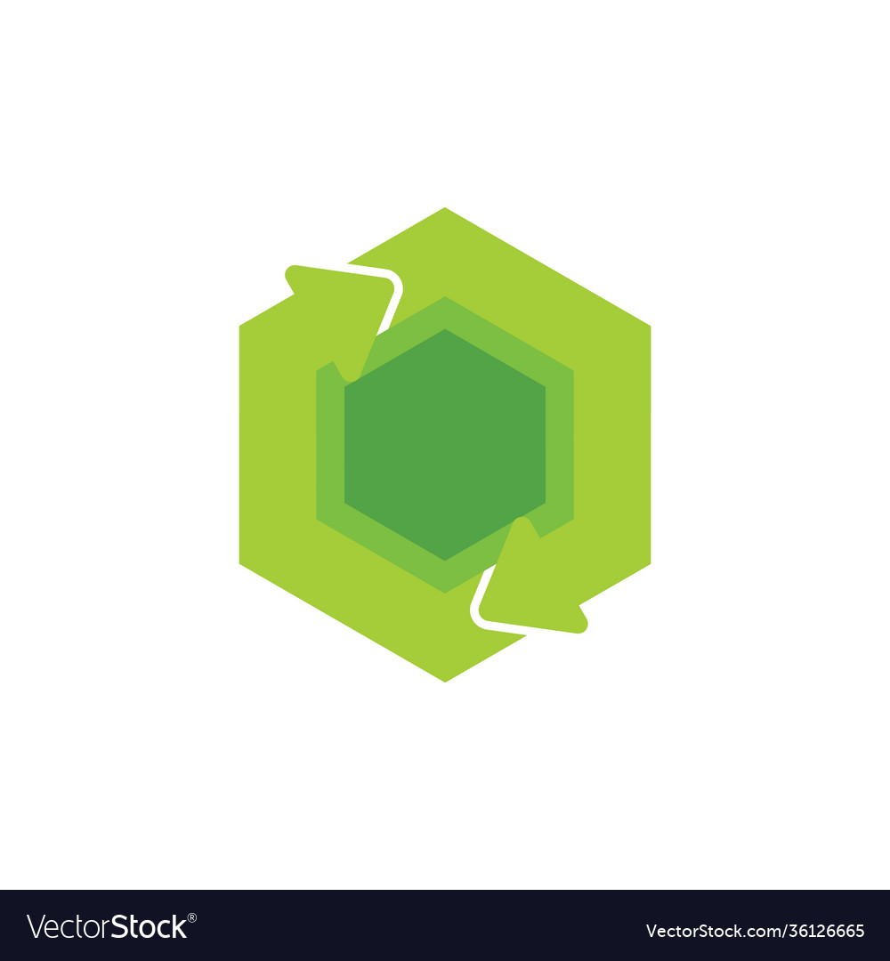 Green recycle circle hexagonal arrow symbol logo