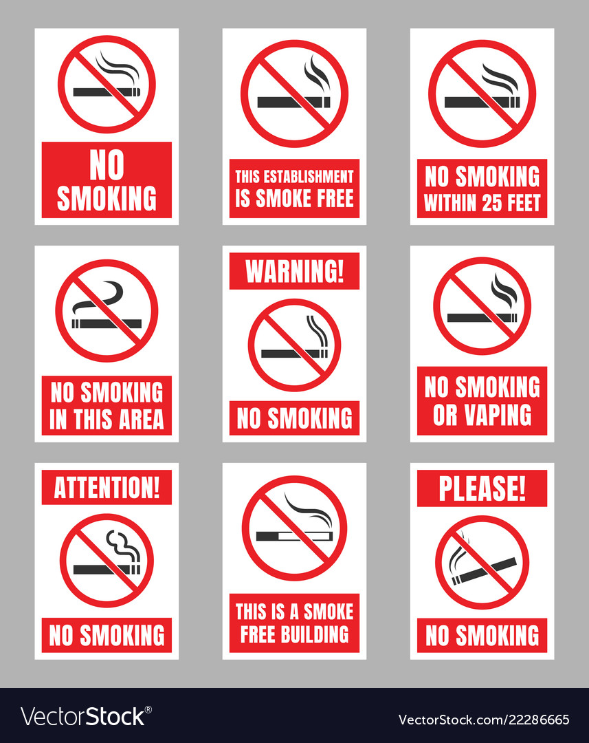 No smoking signboard set smoking is prohibited Vector Image