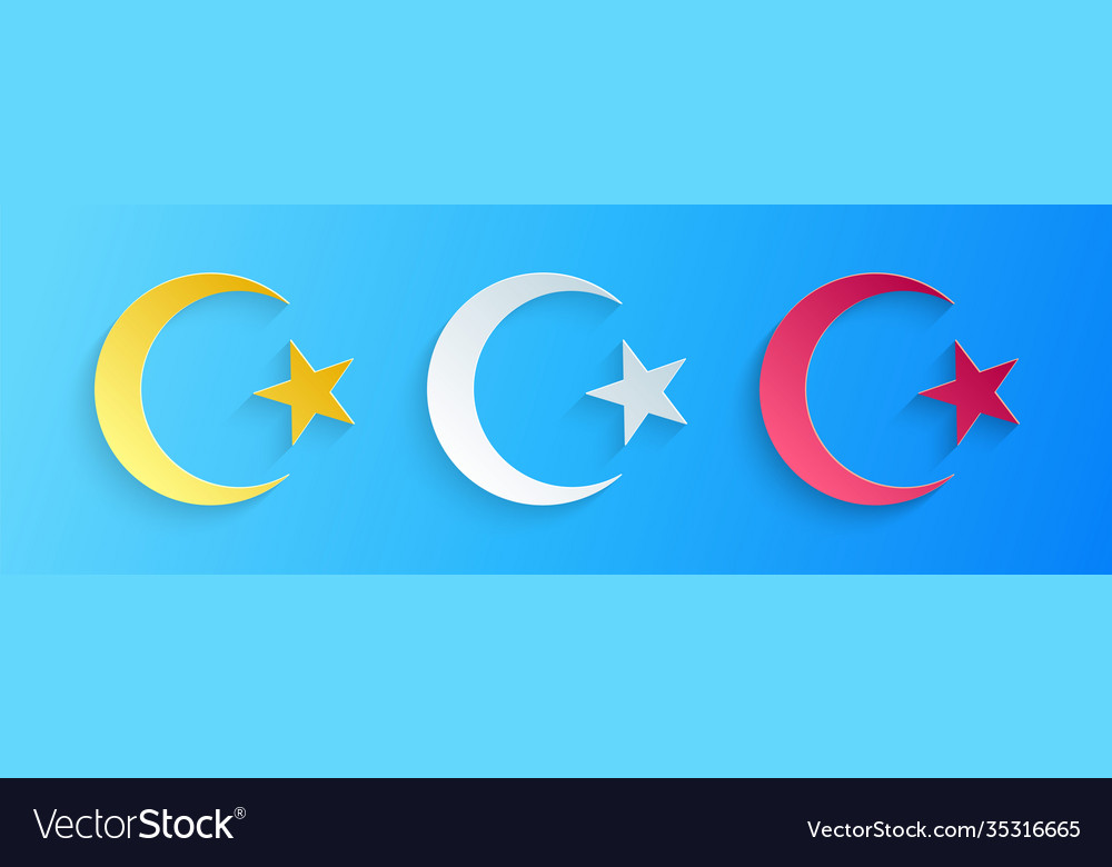 Paper Cut Star And Crescent Symbol Islam Icon Vector Image