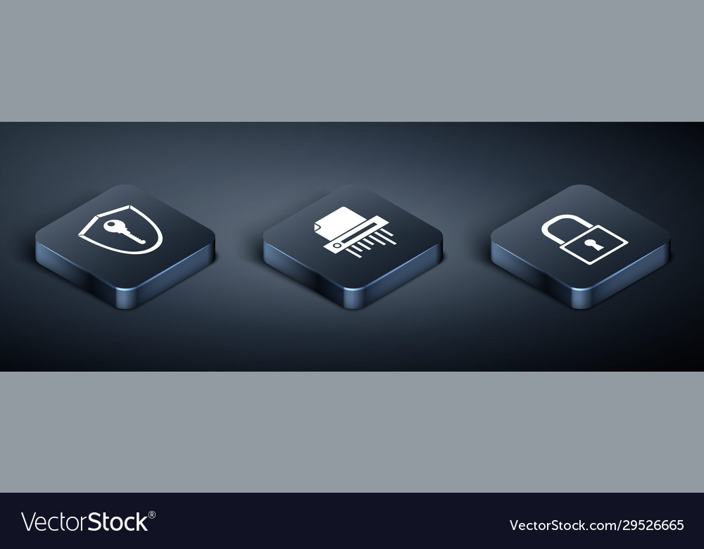 Set isometric shield with key lock and paper